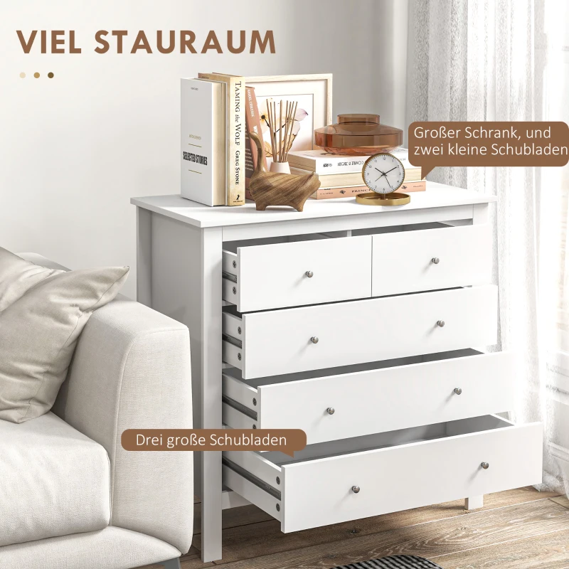 HOMCOM Komoda z 5 szufladami, biała, 79 x 39,5 x 80,5 cm