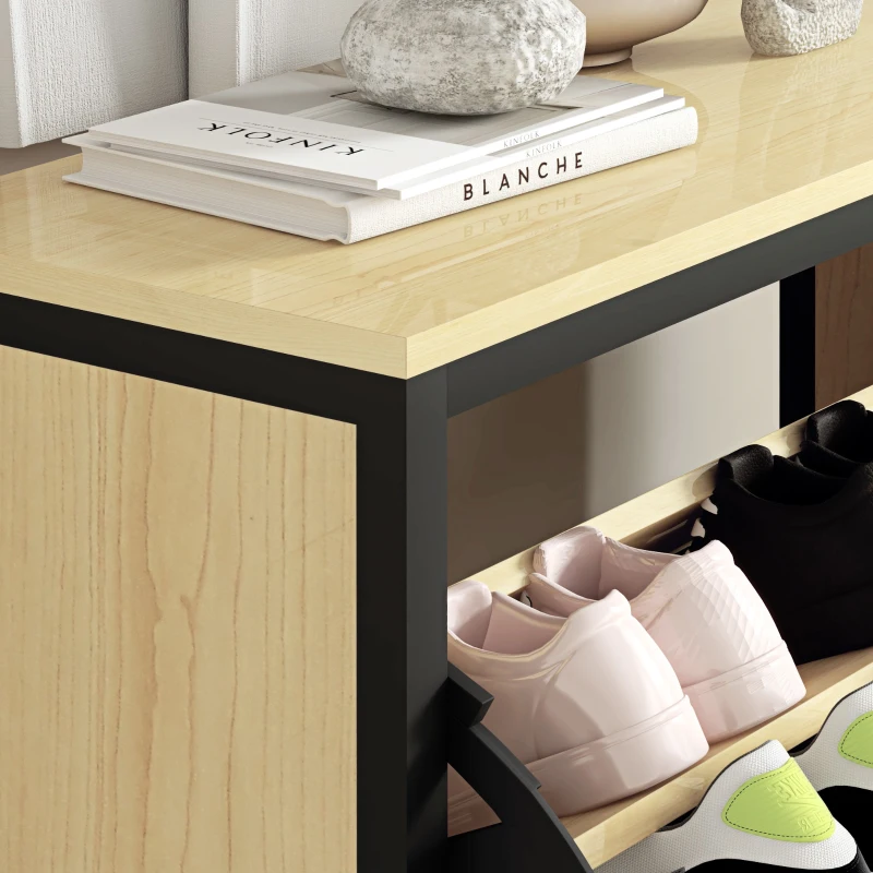 HOMCOM Dulap Îngust pentru Pantofi cu 3 Sertare Flip, Dulap Subțire cu Rafturi Reglabile, 60x24x124 cm, Lemn Natural(m-9)