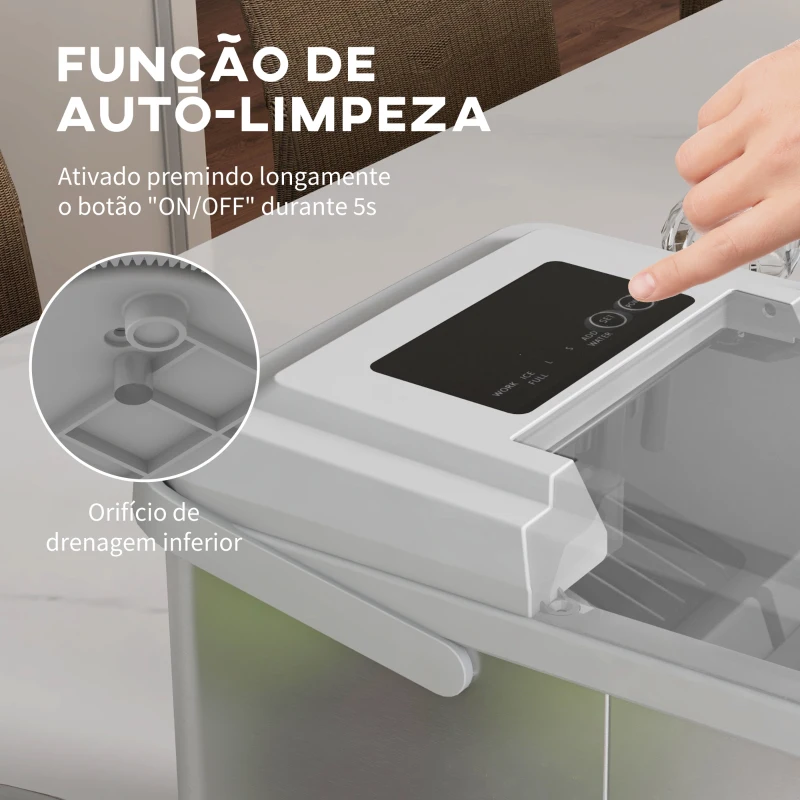 HOMCOM Máquina de Fazer Gelo Silenciosa com Produção de 12 kg em 24 Horas 9 Cubos de Gelo em 6-13 Minutos 22,8x30,3x29 cm Branco