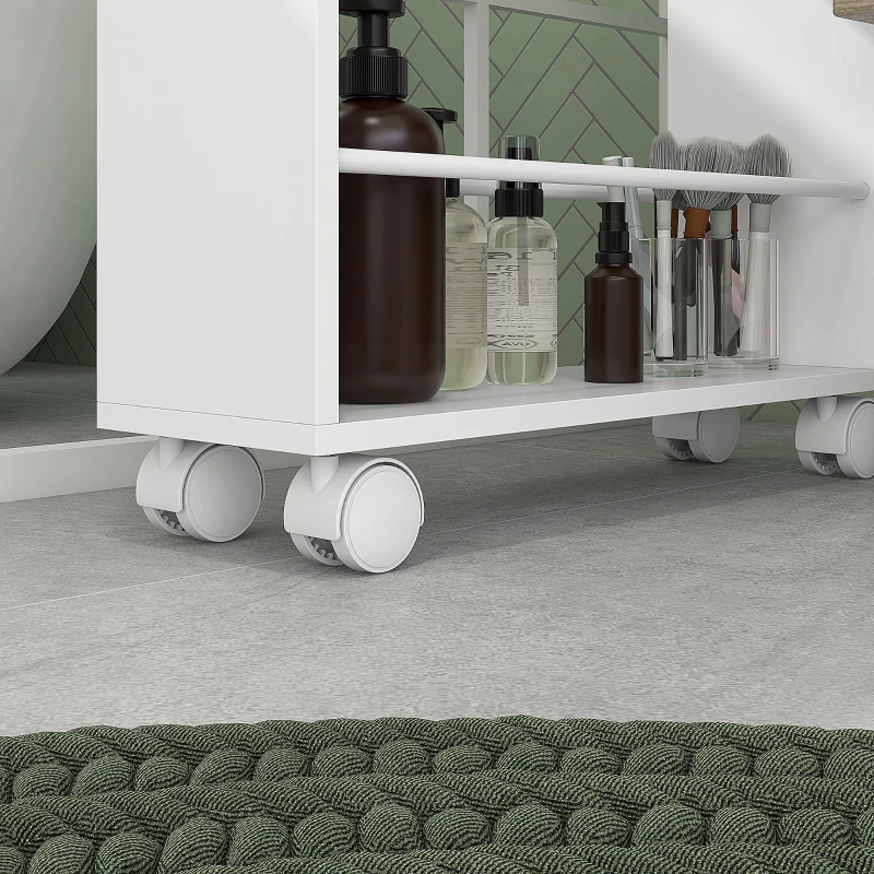 HOMCOM Estante de Casa de Banho com Rodas Carrinho Auxiliar de 3 Níveis com Barras Laterais e Alças 45x15x80 cm Branco