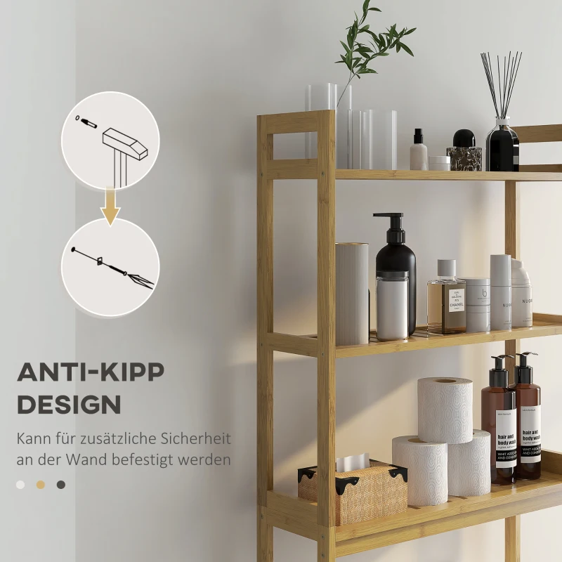 kleankin Regał łazienkowy Regał na toaletę, 3 półki, wodoodporny, 68 cm x 20 cm x 165 cm, Naturalny