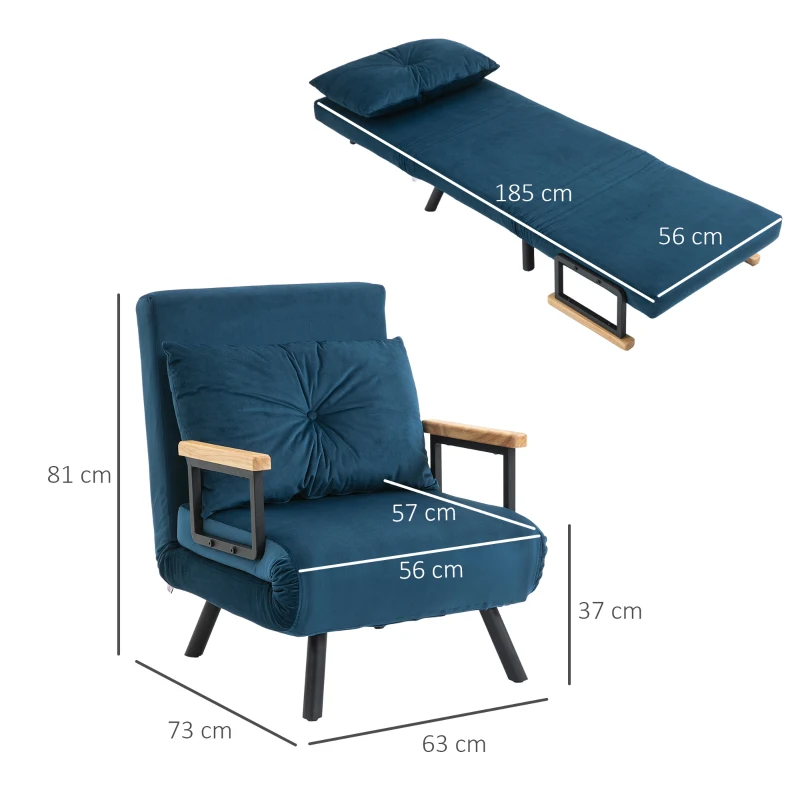HOMCOM Relaxstoel Ligstoel Fluweel, Ligfunctie, Fluweel, 63 cm x 73 cm x 81 cm, Blauw(m-3)