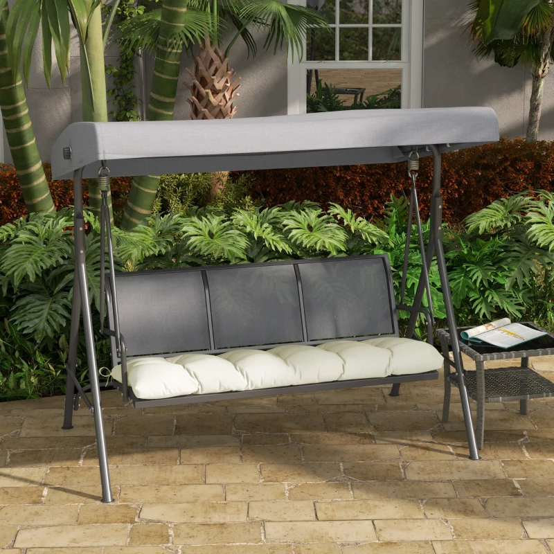 Outsunny Almofada para Banco 128x48x8 cm Almofada para Banco de Jardim Impermeável e Proteção UV 50+ para Jardim Terraço Creme