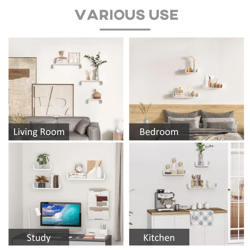 Homcom Rafturi de Perete, Set 3 Rafturi de Perete, 60x15x10 cm, Alb