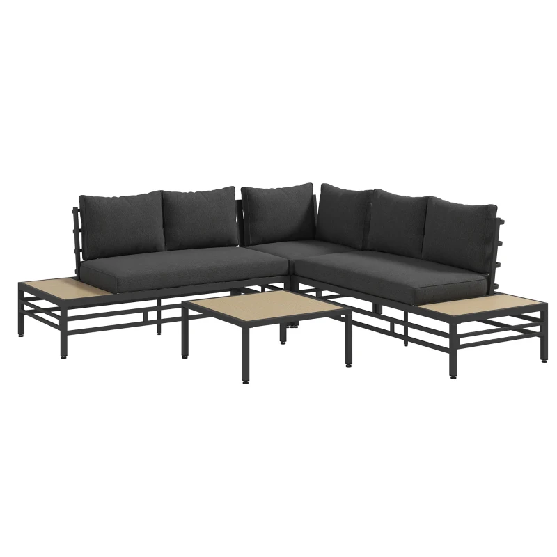 Outsunny Tuinset Tuinmeubelset Lounge Set, 1 Salontafel, 2 Bijzettafels, 2 Banken, Donkergrijs + Lichtbruin + Zwart