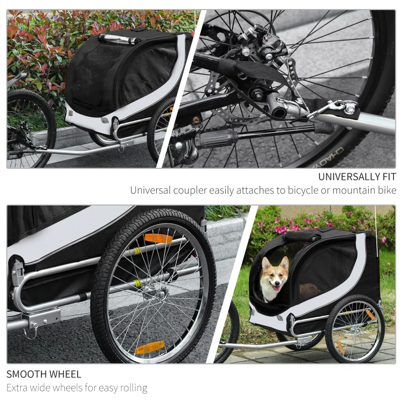 PawHut Rimorchio per Animali Domestici Pieghevole da Bicicletta, bianco e nero, 130x90x110cm
