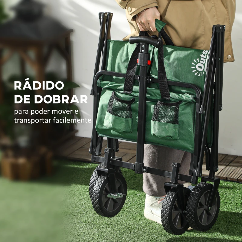 Outsunny Carrinho de Transporte Dobrável com Guiador Ajustável Roda Universal e Travão 83x50x69-99 cm Verde
