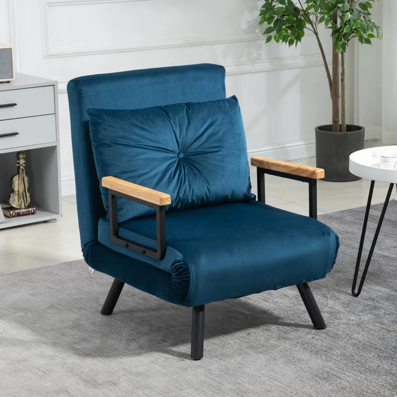HOMCOM Relaxstoel Ligstoel Fluweel, Ligfunctie, Fluweel, 63 cm x 73 cm x 81 cm, Blauw(m-7)