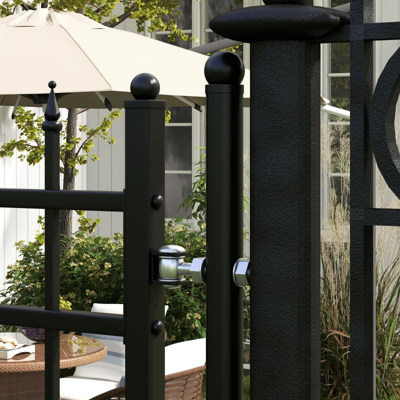 Outsunny Garden Gate, Lock and Keys, Decorative Spikes, Galvanized Steel, 107x204cm, Black