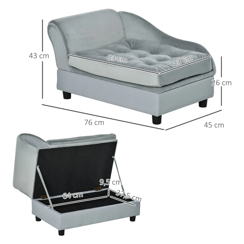 PawHut sofa dla pupila z matą, legowisko dla psa, mata dla psa, sofa dla psa ze skrzynią, naturalne drewno+plusz, jasnoniebieski, 76 x 45 x 41,5 cm legowisko dla psa mata dla psa mata skrzynia naturalne drewno+plusz