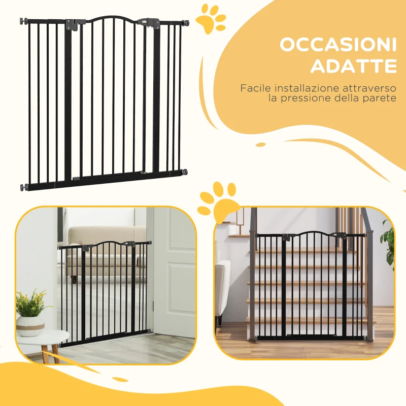 PawHut Cancelletto per Cani Estensibile con 4 Viti Regolabili, in Metallo e Plastica, 74-100x94 cm, Nero