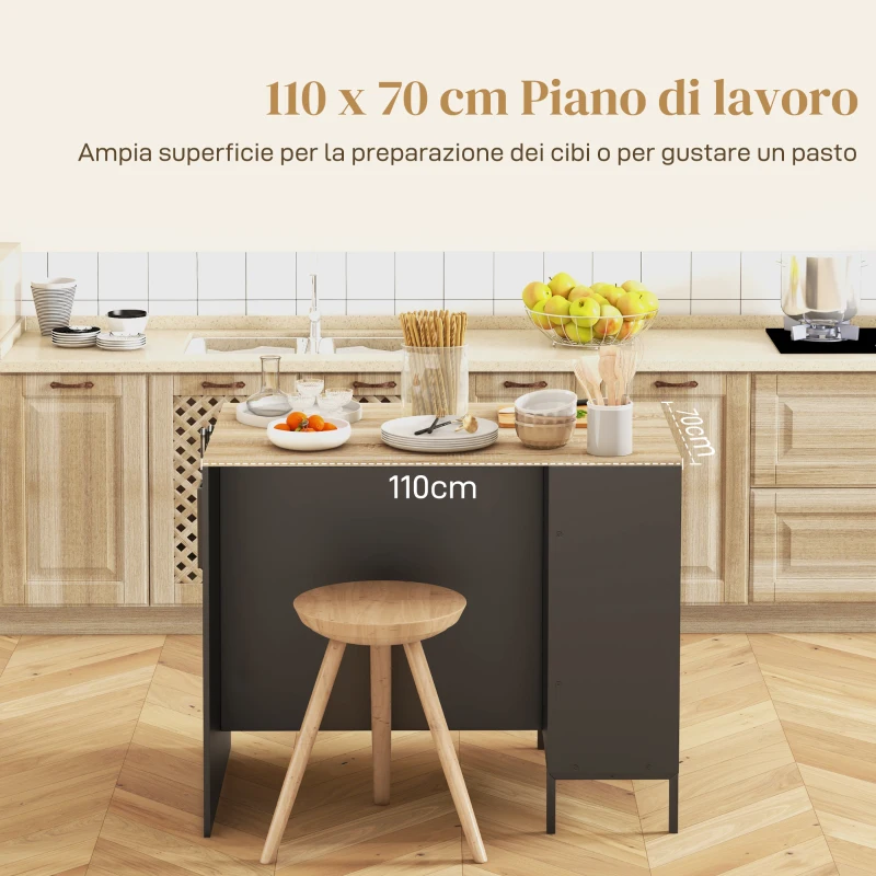 HOMCOM Isola da Cucina con Ripiani, Portacoltelli e Armadietto con Anta Scorrevole, 14.5x70x90cm, Nero