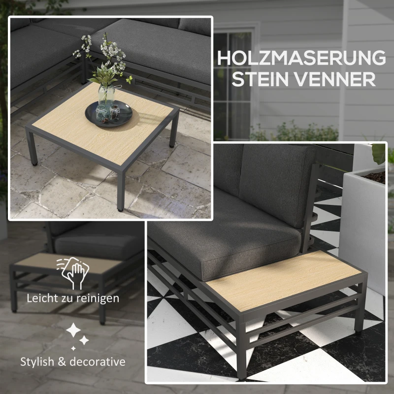 Outsunny Tuinset Tuinmeubelset Lounge Set, 1 Salontafel, 2 Bijzettafels, 2 Banken, Donkergrijs + Lichtbruin + Zwart