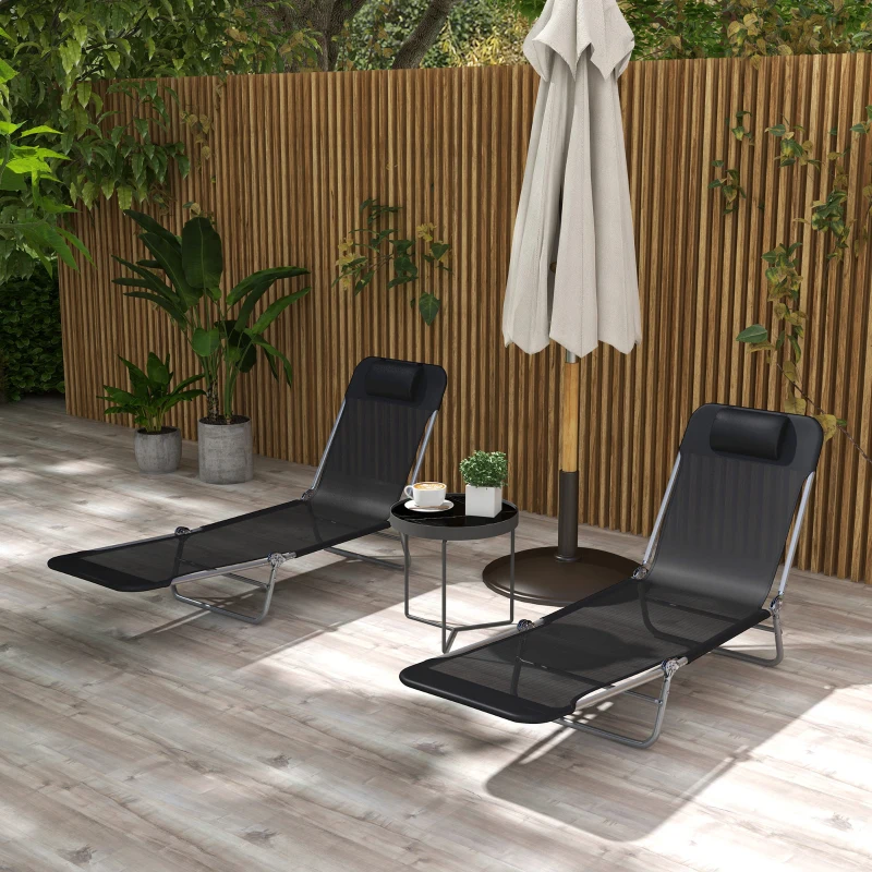Outsunny Set of Two Steel Frame Sun Loungers, with Reclining Backs - Black