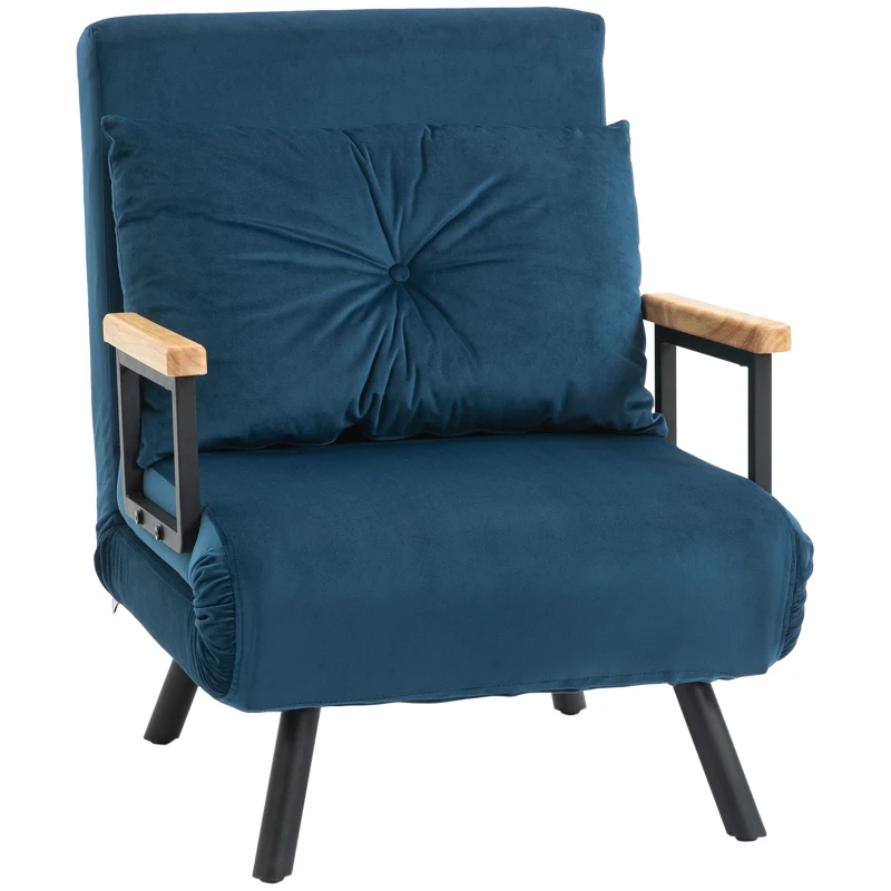 HOMCOM Relaxstoel Ligstoel Fluweel, Ligfunctie, Fluweel, 63 cm x 73 cm x 81 cm, Blauw(m-11)