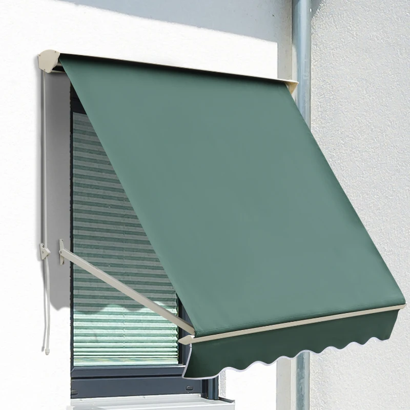 Outsunny Toldo Manual de Alumínio Retrátil 180x70 cm Toldo de Fachada para Exterior com Ângulo Ajustável e Impermeável Verde