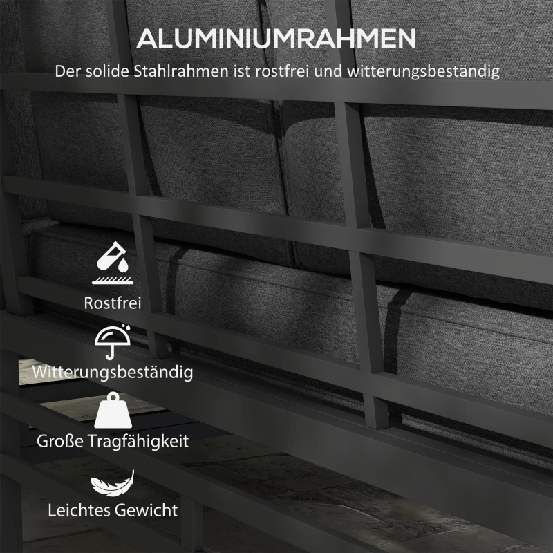 Outsunny Tuinset Tuinmeubelset Lounge Set, 1 Salontafel, 2 Bijzettafels, 2 Banken, Donkergrijs + Lichtbruin + Zwart