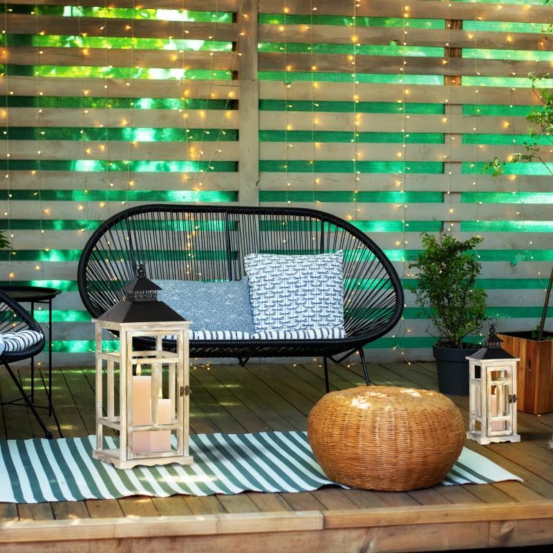 HOMCOM Conjunto de 2 Lanternas de Jardim 76/54cm Lanternas Decorativos de Metal e Madeira Estilo Vintage Madeira e Preto