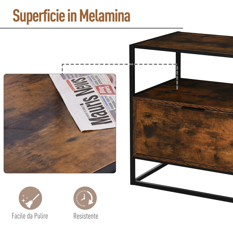 HOMCOM Credenza in Stile Industriale, Comò Vintage in Legno e Metallo per Soggiorno o Camera con 1 Cassetto 73x45.5x76cm
