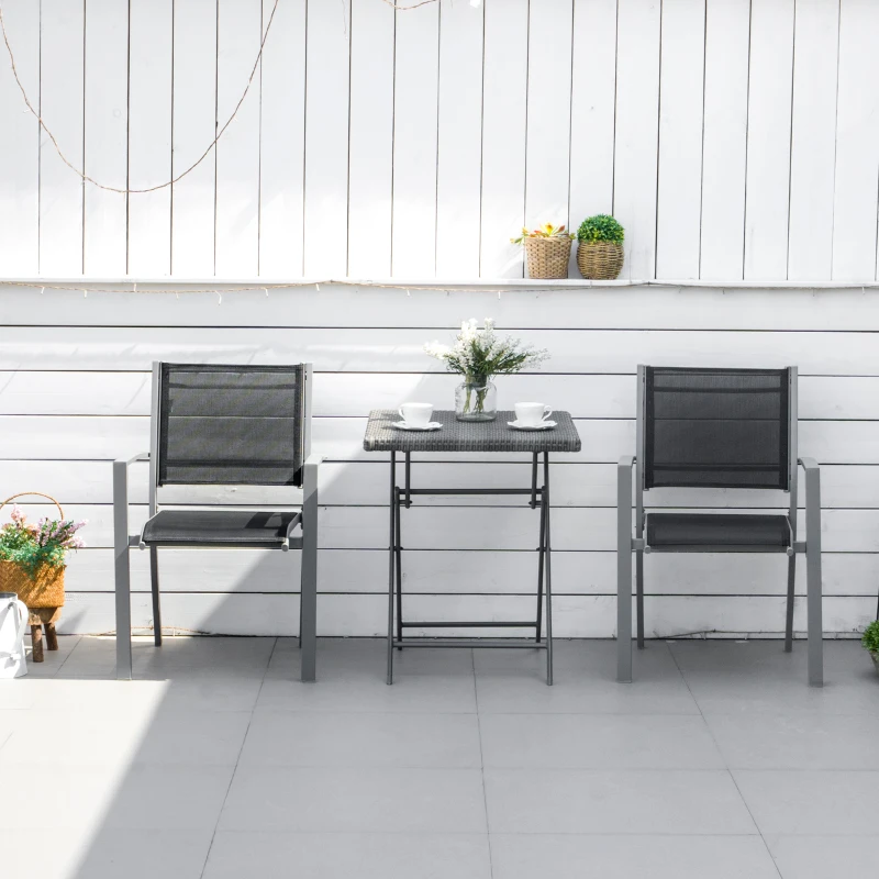 Outsunny Garden Chairs Set of 2, Outdoor Chairs with Steel Frame and Texteline Seats for Dining, Patio, Balcony - Grey and Black