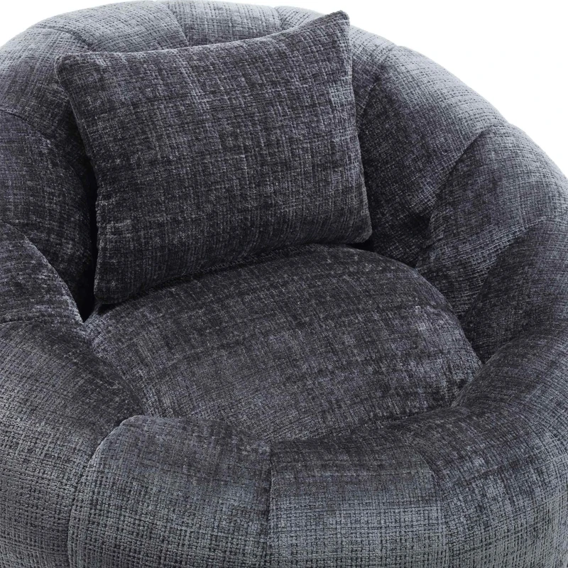 Poltrona Sacco Girevole Rotonda Confortevole, Divano Super Morbido con Rotazione a 360° e Schiuma Memory ad Alta Densità per Soggiorno e Camera da Letto, Grigio