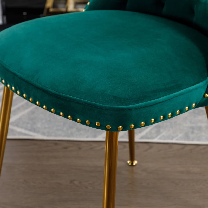 Set di Due Sedie Eleganti in Velluto Morbido con Schienale Imbottito e Gambe in Metallo Dorato, Verde