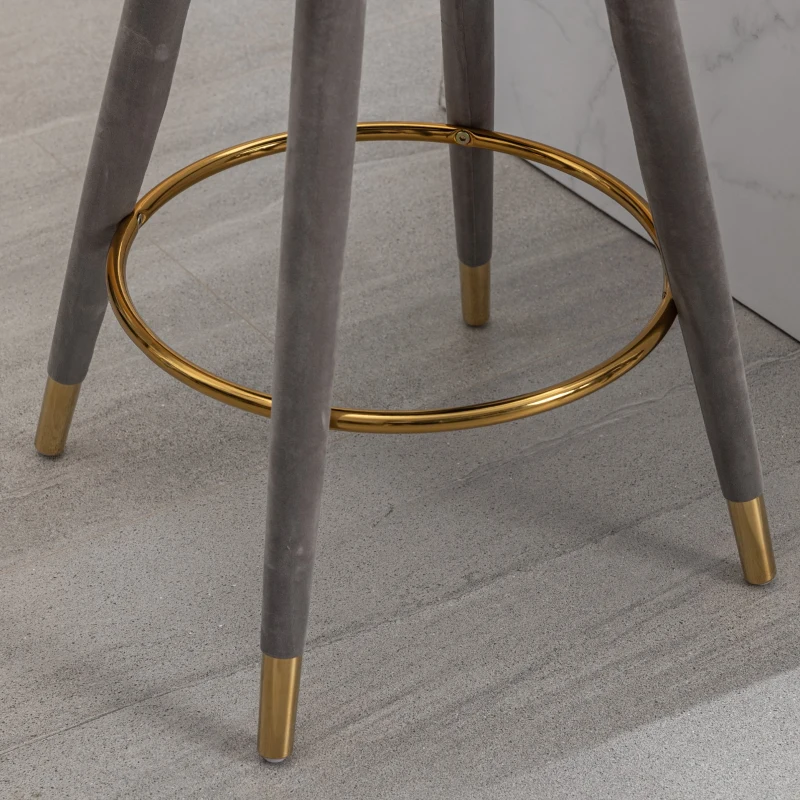 Set di 2 Sgabelli da Bar in Velluto con Schienale, Rotazione a 360° e Gambe in Legno per Casa, Cucina, e Ristoranti, Grigio