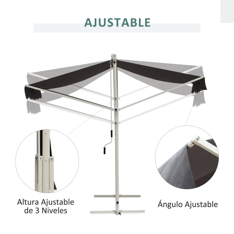 Outsunny Toldo de Pé 300x295x260 cm com Manivela Ângulo Ajustável Portátil para Jardim Terraço Pátio Cinza