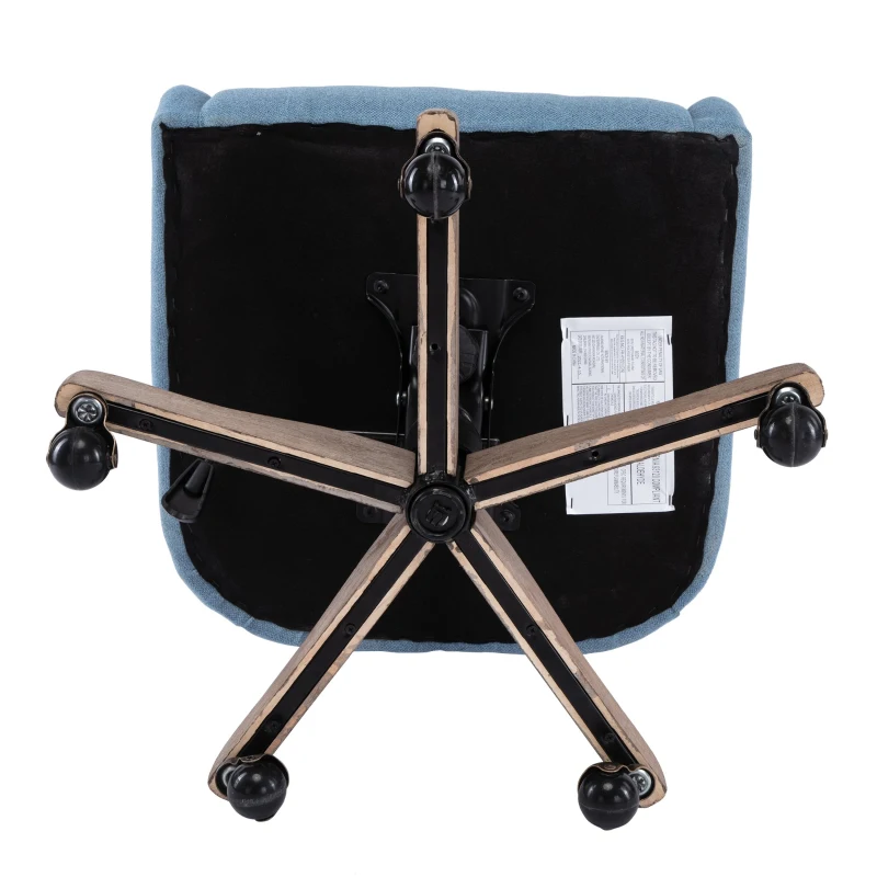 Sedia da Ufficio Ergonomica Girevole a 360° con Oscillazione, in Tessuto Imbottito e Gambe in Legno, Altezza Regolabile - Design Moderno, Marina