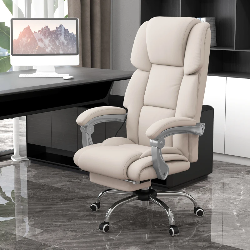 Vinsetto PU Leather Massage Office Chair with 4 Vibration Points, Heated Reclining Computer Desk Chair with Adjustable Height, Footrest, Light Grey