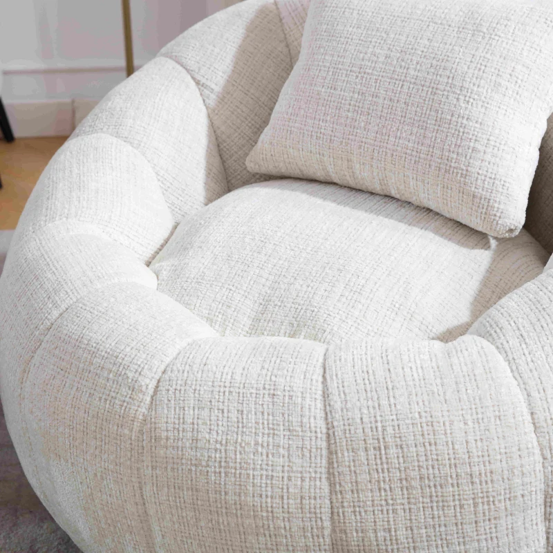 Poltrona Sacco Girevole Rotonda Confortevole, Divano Super Morbido con Rotazione a 360° e Schiuma Memory ad Alta Densità per Soggiorno e Camera da Letto, Beige