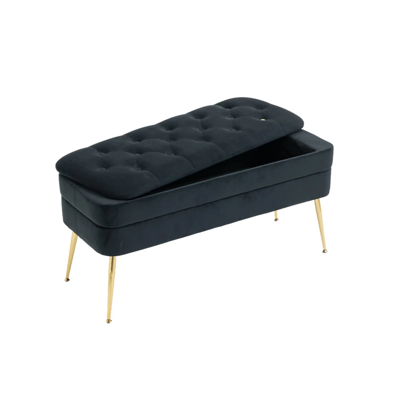 Pouf Contenitore Imbottito, Panca Fine Letto Elegante per Soggiorno e Camera da Letto, Nero