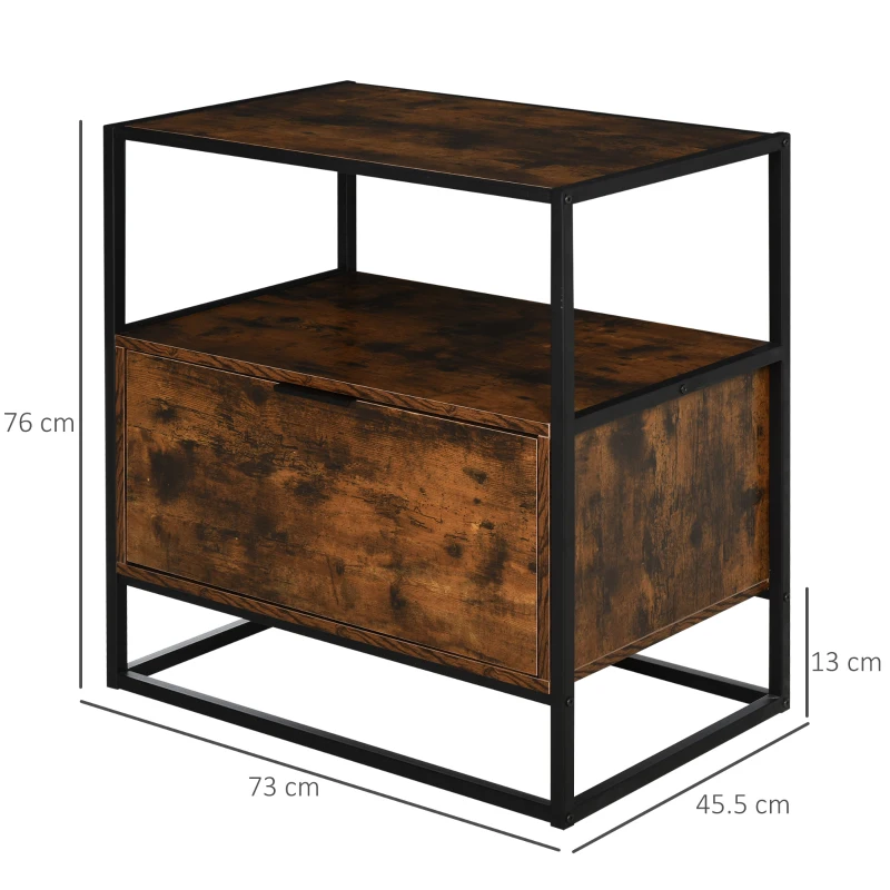 HOMCOM Credenza in Stile Industriale, Comò Vintage in Legno e Metallo per Soggiorno o Camera con 1 Cassetto 73x45.5x76cm