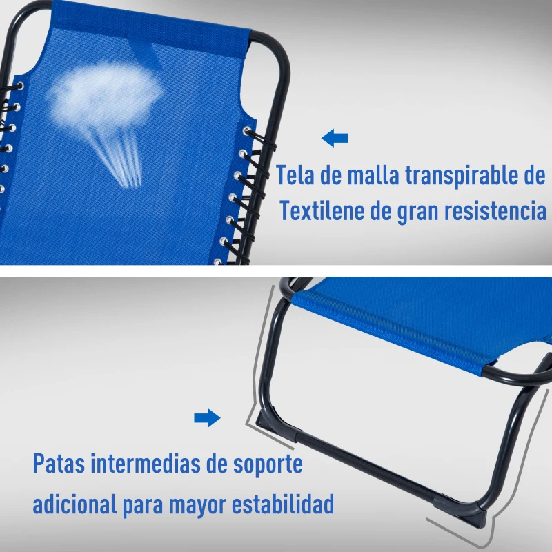 Outsunny Tumbona Plegable y Ajustable de 4 Posiciones Silla Reclinable de Jardín con Sistema de Cordones para Exterior Marco Acero 197x58x30 cm Azul Oscuro