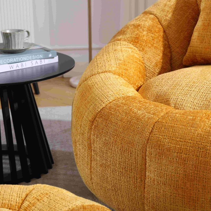 Poltrona Sacco Girevole Rotonda Confortevole, Divano Super Morbido con Rotazione a 360° e Schiuma Memory ad Alta Densità per Soggiorno e Camera da Letto, Giallo