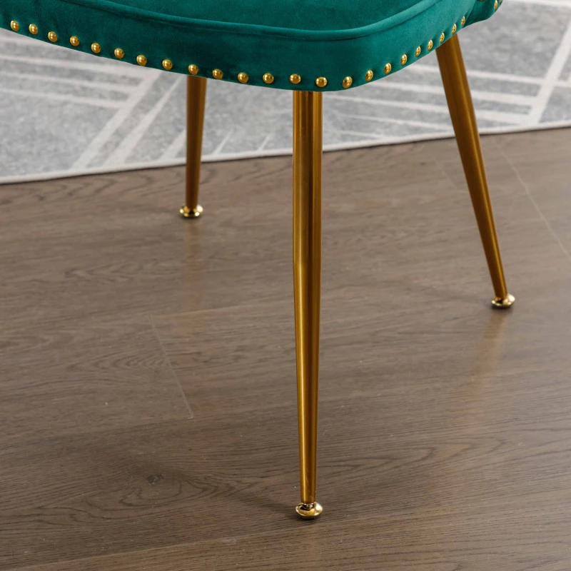 Set di Due Sedie Eleganti in Velluto Morbido con Schienale Imbottito e Gambe in Metallo Dorato, Verde