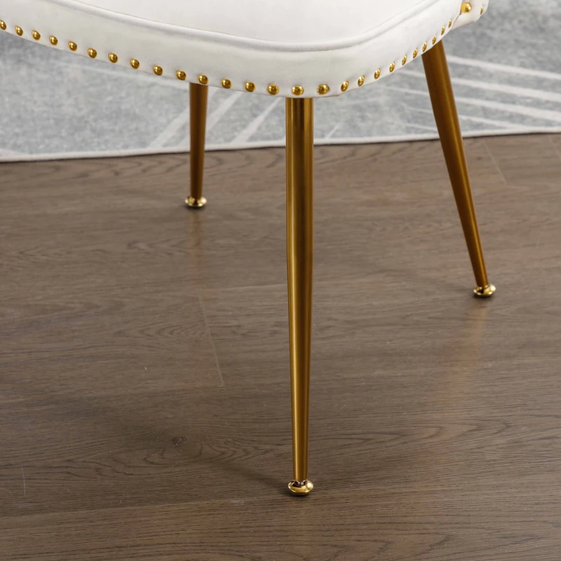 Juego de 2 Sillas Elegantes de Terciopelo Suave con Respaldo Acolchado y Patas de Metal Dorado Beige