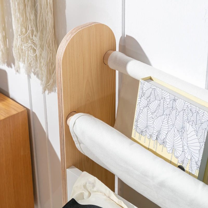 HOMCOM Łóżko Dziecięce Młodzieżowe z Kieszeniami na Zabawki od 3 Lat Drewniane Łóżko do Pokoju Dziecięcego Biało-Naturalne 229 x 98 x 95 cm