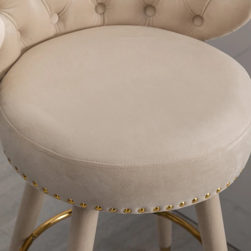 Set di 2 Sgabelli da Bar in Velluto con Schienale, Rotazione a 360° e Gambe in Legno per Casa, Cucina, e Ristoranti, Beige