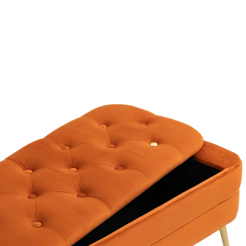Pouf Contenitore Imbottito, Panca Fine Letto Elegante per Soggiorno e Camera da Letto, Arancione