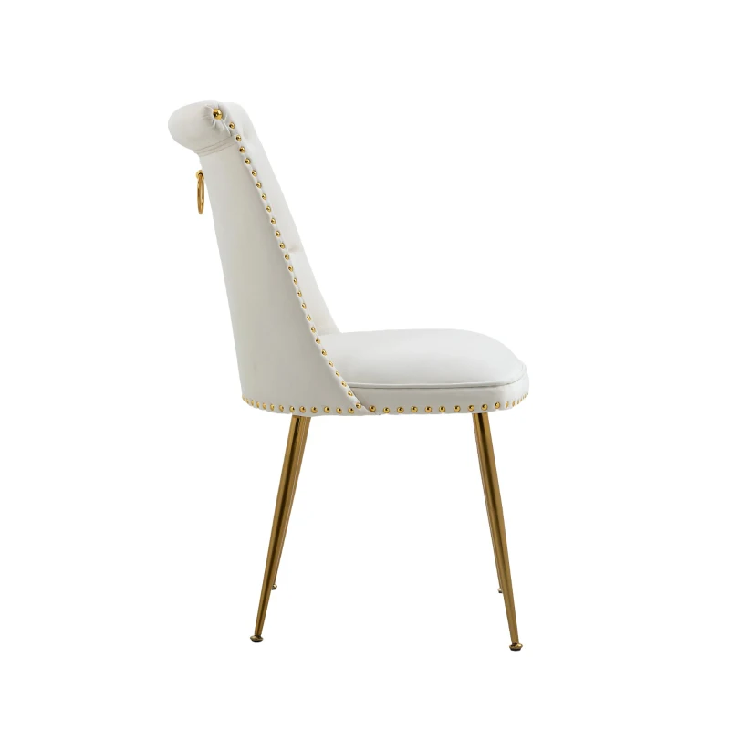 Juego de 2 Sillas Elegantes de Terciopelo Suave con Respaldo Acolchado y Patas de Metal Dorado Beige