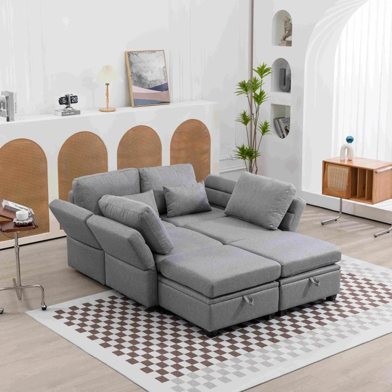 Divano componibile a forma di U con stoccaggio, casuale splicing può utilizzare divano letto matrimoniale, extra largo per soggiorno, Grigio