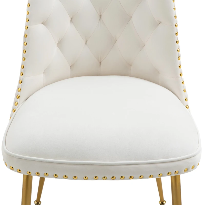 Juego de 2 Sillas Elegantes de Terciopelo Suave con Respaldo Acolchado y Patas de Metal Dorado Beige
