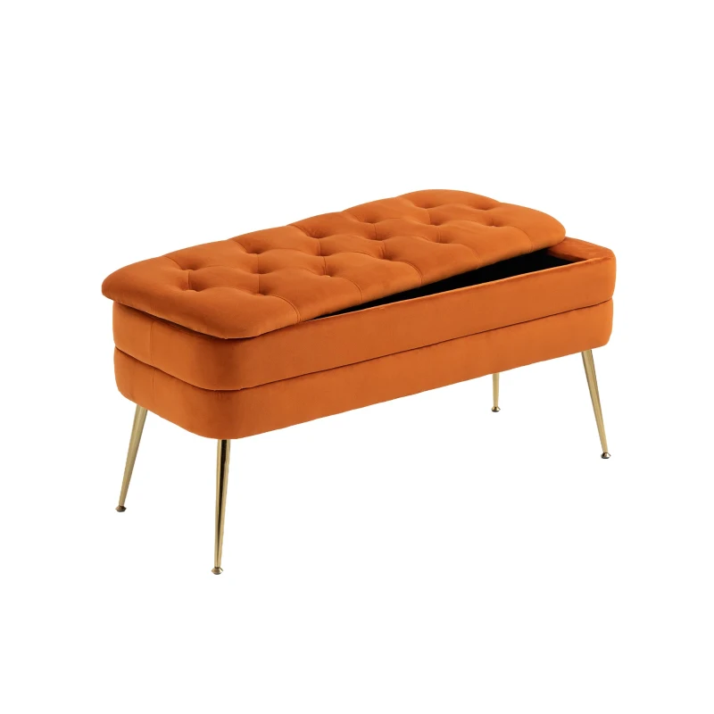 Pouf Contenitore Imbottito, Panca Fine Letto Elegante per Soggiorno e Camera da Letto, Arancione