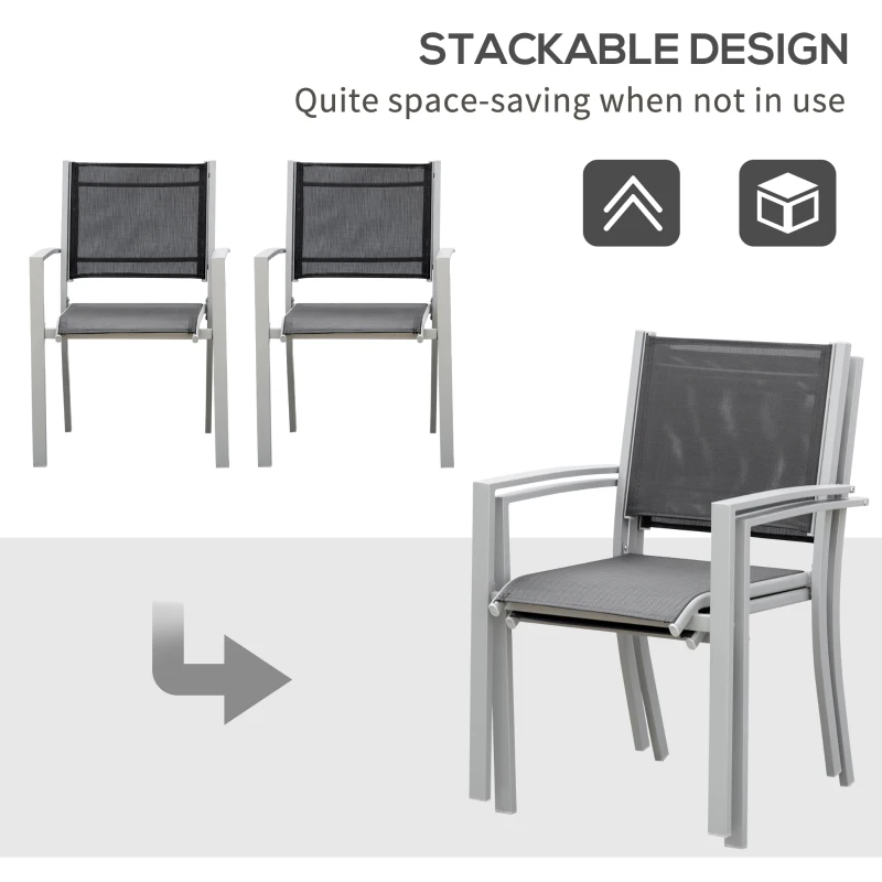 Outsunny Garden Chairs Set of 2, Outdoor Chairs with Steel Frame and Texteline Seats for Dining, Patio, Balcony - Grey and Black