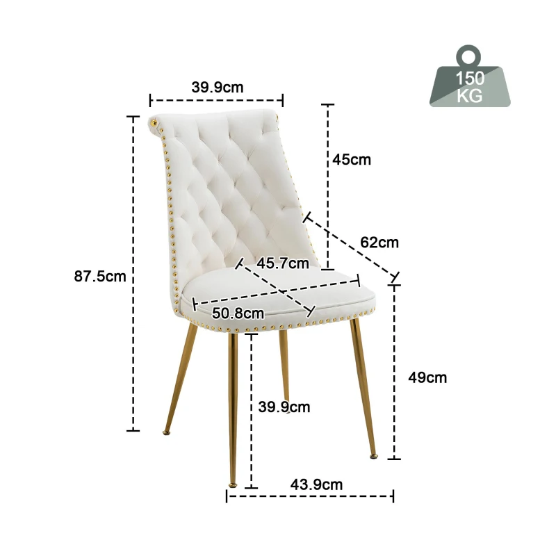 Juego de 2 Sillas Elegantes de Terciopelo Suave con Respaldo Acolchado y Patas de Metal Dorado Beige
