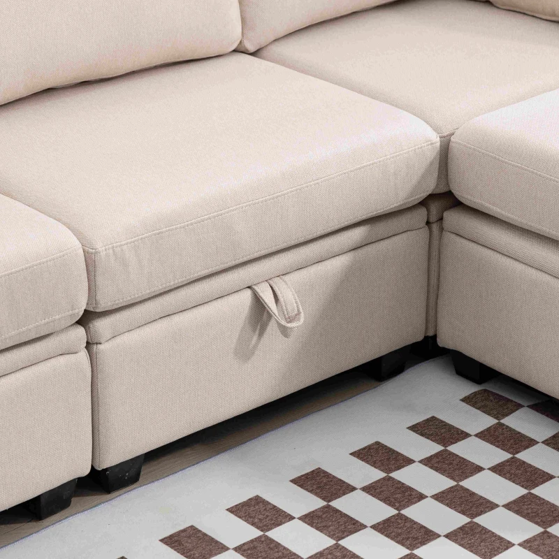 Canapé modulaire en forme de U avec espace de rangement, pouvant être assemblé à volonté en canapé-lit double, salon extra large, Beige