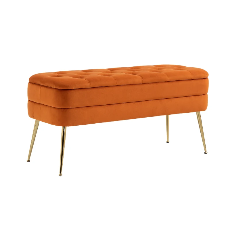 Pouf Contenitore Imbottito, Panca Fine Letto Elegante per Soggiorno e Camera da Letto, Arancione