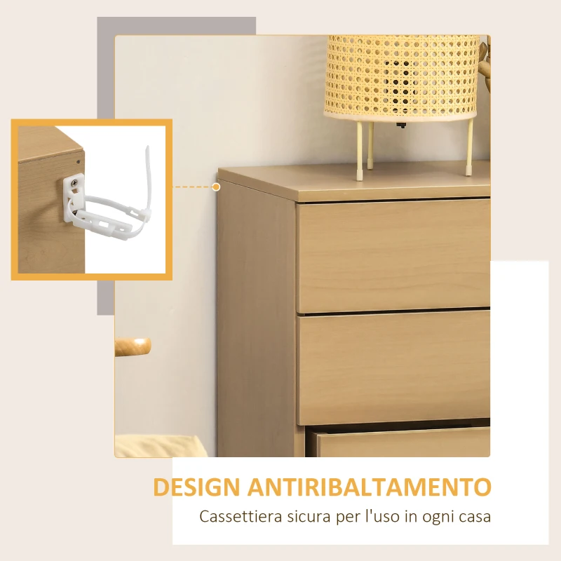 HOMCOM Cassettiera Salvaspazio in Legno,  Comò con 4 Cassetti per Camera da Letto, Rovere, 72x33.5x67cm