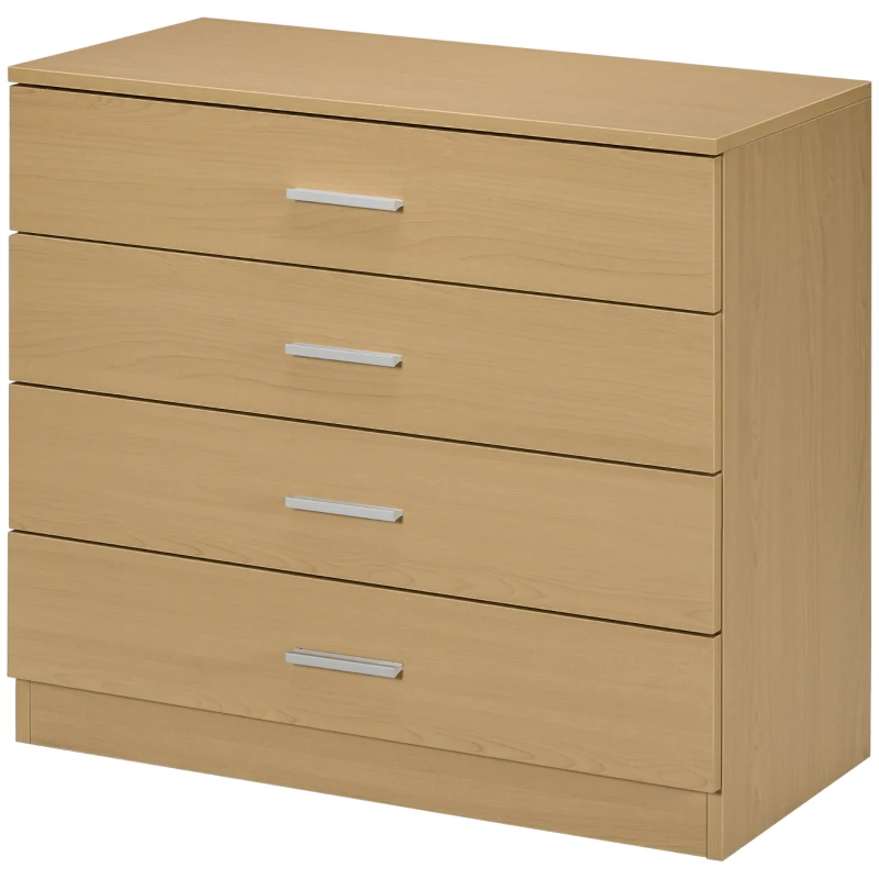 HOMCOM Cassettiera Salvaspazio in Legno,  Comò con 4 Cassetti per Camera da Letto, Rovere, 72x33.5x67cm